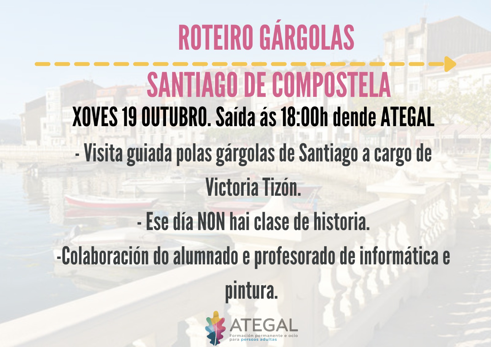 Cartel del Roteiro das Gárgolas en Santiago de Compostela